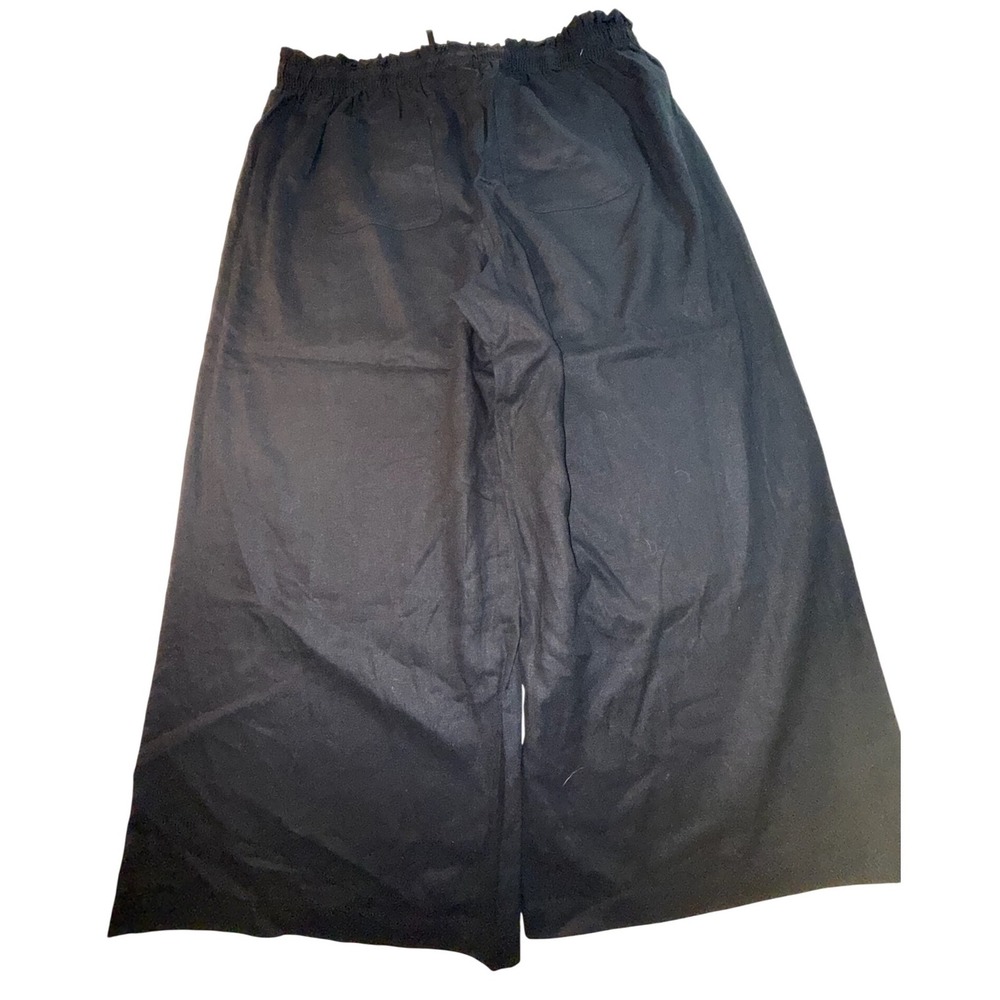 Ava & Viv Womens 2X Black Linen Blend Wide Leg Smocked Waist Crop Pants NEW - Picture 4 of 8